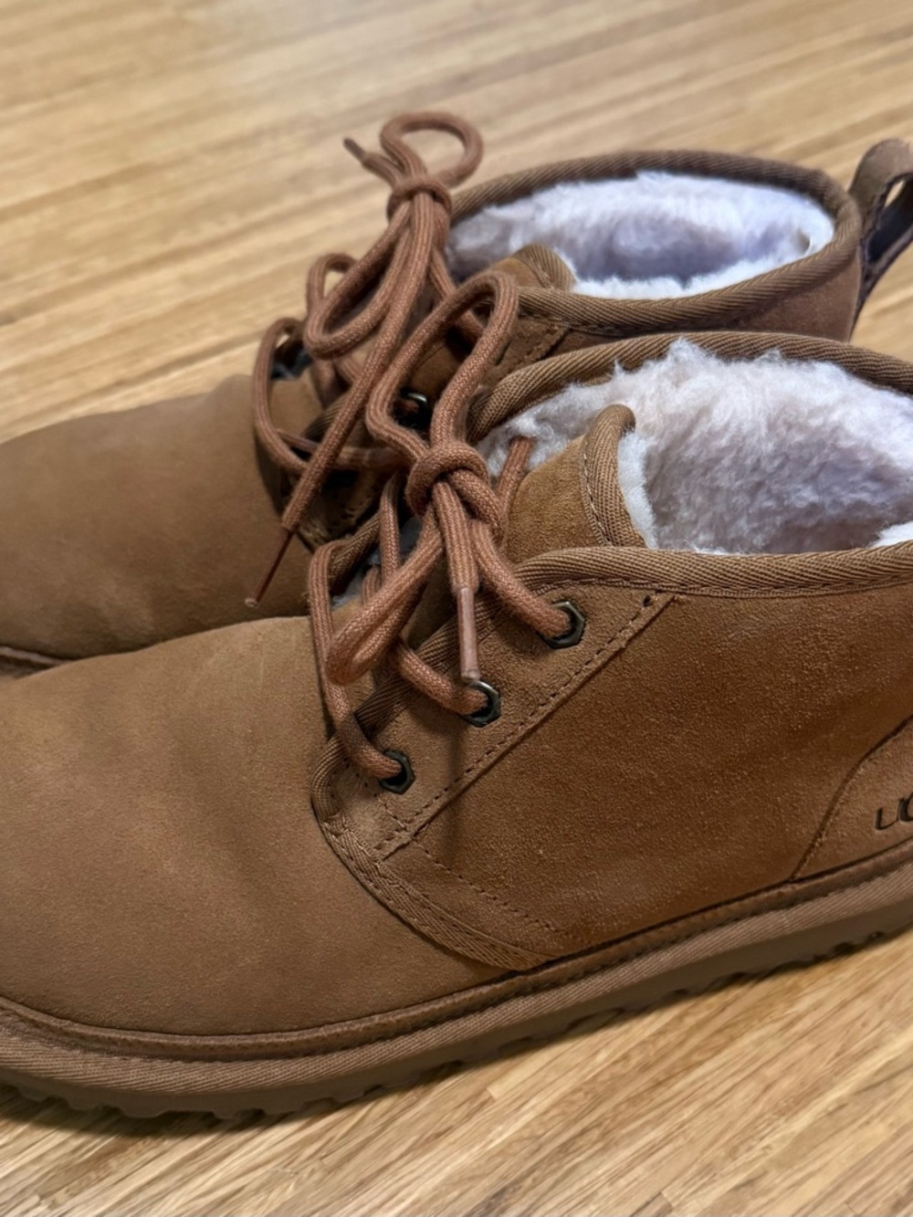 UGG Neumel Chestnut Suede Lace-Up Boots with Wool Lining
